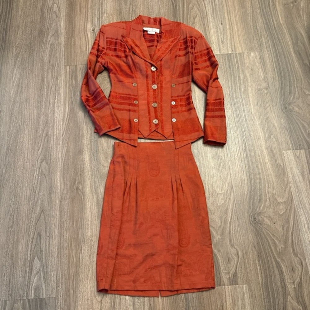 Vintage 1980s Sue Wong Elegant Rust Skirt Set, Jacket And Skirt Small